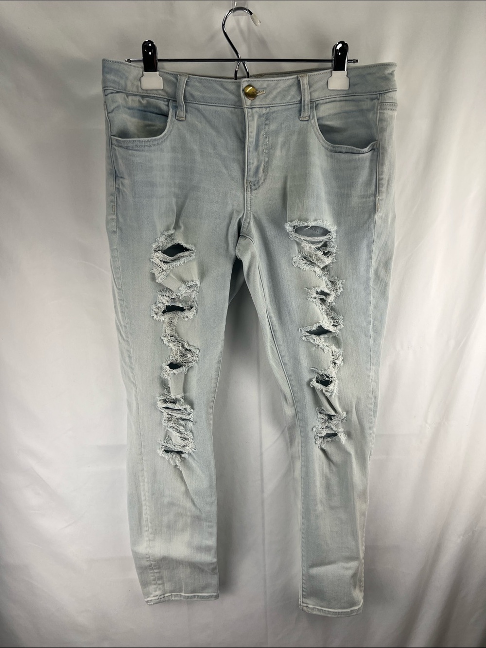 American Eagle - Women’s Jeans - Light Blue -Super Low Legging - Distressed - 14